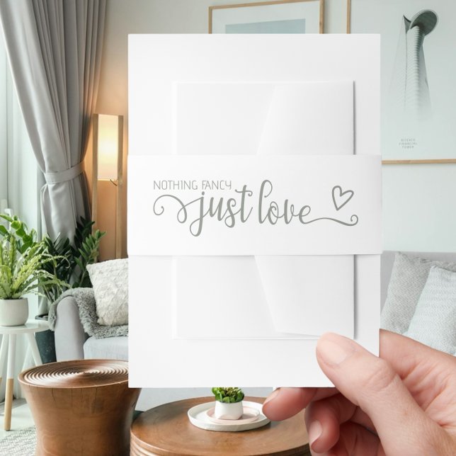 Nichts Extravagant nur Liebe Minimalistisch Hochze Einladungsbanderole (Nothing Fancy Just Love Minimalist Wedding Invitation Belly Bands from Ricaso.  sage green and white)