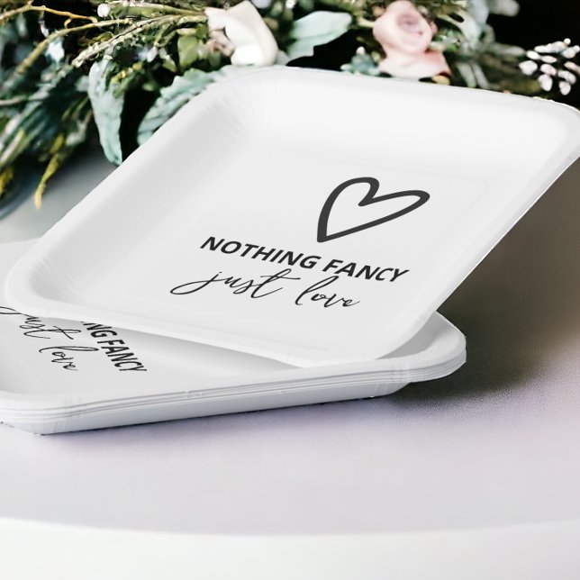 Nichts Extravagant nur Liebe Minimalistisch Hochze Pappteller (Nothing Fancy Just Love Minimalist Wedding Paper Plates from Ricaso. Reception decor & accessories)