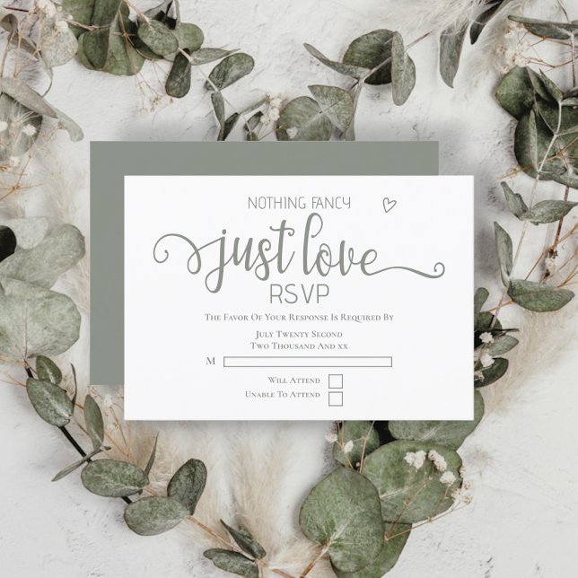 Nichts Extravagant nur Liebe Minimalistisch Hochze RSVP Karte (Nothing Fancy Just Love Minimalist Wedding RSVP Cards from Ricaso. Sage green and white)