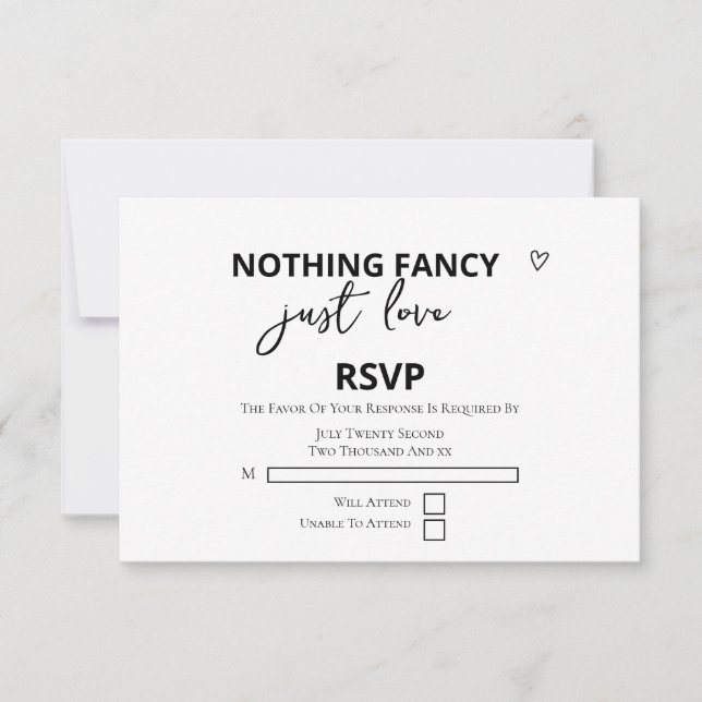 Nichts Extravagant nur Liebe Minimalistisch Hochze RSVP Karte (Vorderseite)