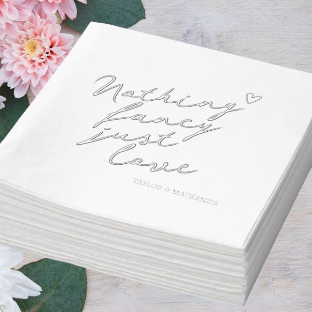 Nichts Extravagant nur Liebe Minimalistisch Hochze Servietten Mit Folie (Nothing Fancy Just Love Minimalist Wedding Foil Napkins by Ricaso. Real foil in gold, silver & rose)
