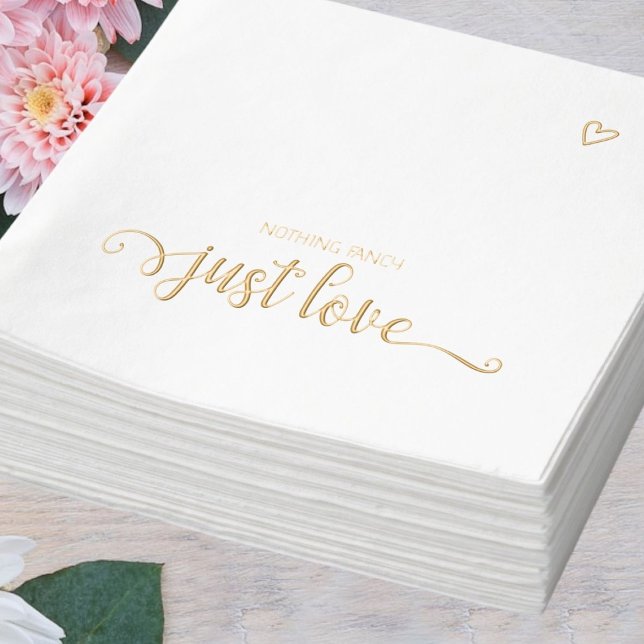 Nichts Extravagant nur Liebe Minimalistisch Hochze Servietten Mit Folie (Nothing Fancy Just Love Minimalist Wedding Foil Napkins by Ricaso. Real foil in gold, silver & rose)