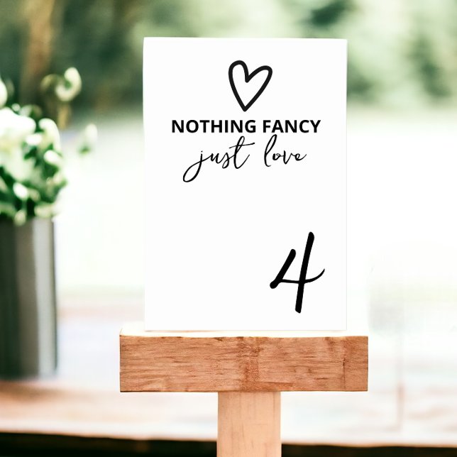 Nichts Extravagant nur Liebe Minimalistisch Hochze Tischnummer (Nothing Fancy Just Love Minimalist Wedding Table Number cards from Ricaso. Easy add own numbers)