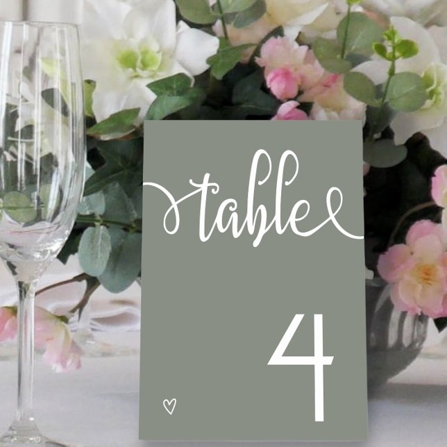 Nichts Extravagant nur Liebe Minimalistisch Hochze Tischnummer (Nothing Fancy Just Love Minimalist Wedding Table Number from Ricaso. Sage green and white. )