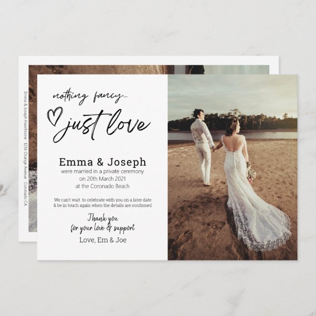 "Nichts extravagant nur Liebe", Modernes Minimalis Ankündigung (Vorne/Hinten)