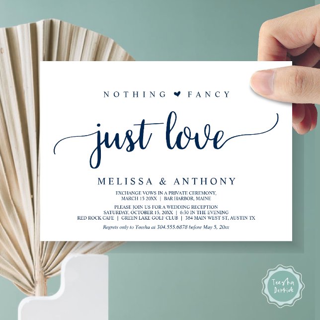 Nichts Extravagant Nur Liebe, Navy Blau, Entwicklu Einladung (Nothing Fancy Just Love, Elopement, Rustic Wedding Invitation Card, in Navy Blue)
