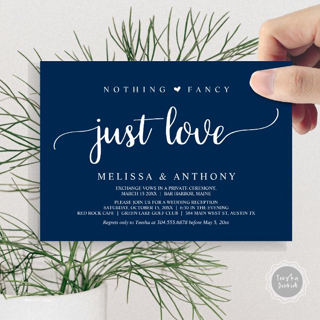 Nichts Extravagant nur Liebe, Navy Blau, Entwicklu Einladung (Nothing Fancy Just Love, Elopement, Rustic Wedding Invitation Card, in Navy Blue)