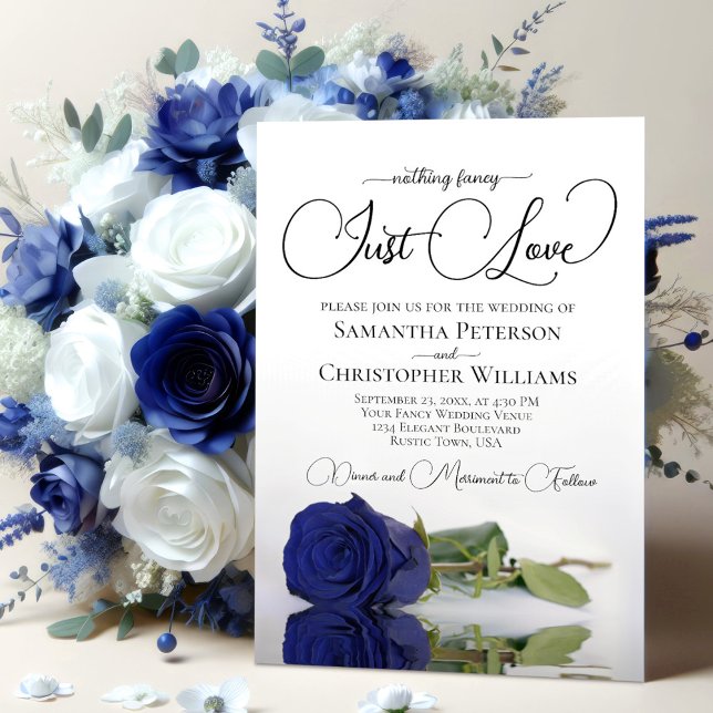 Nichts Extravagant nur Liebe Navy Blue Rose Hochze Einladung (Von Creator hochgeladen)
