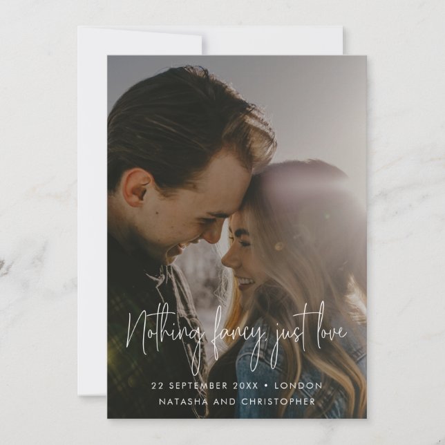 Nichts Extravagant nur Liebe QR Foto Hochzeit Save The Date (Vorderseite)