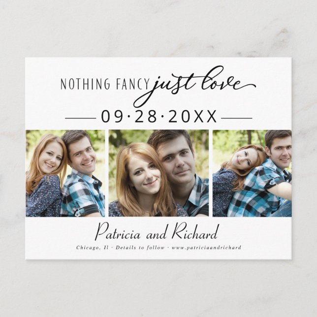 Nichts Extravagant Nur Liebe Save the Date 3 Foto Postkarte (Vorderseite)