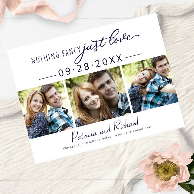 Nichts Extravagant Nur Liebe Save the Date 3 Foto Postkarte (Von Creator hochgeladen)
