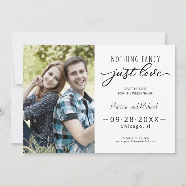Nichts Extravagant nur Liebe Save the Date Foto Einladung (Vorderseite)