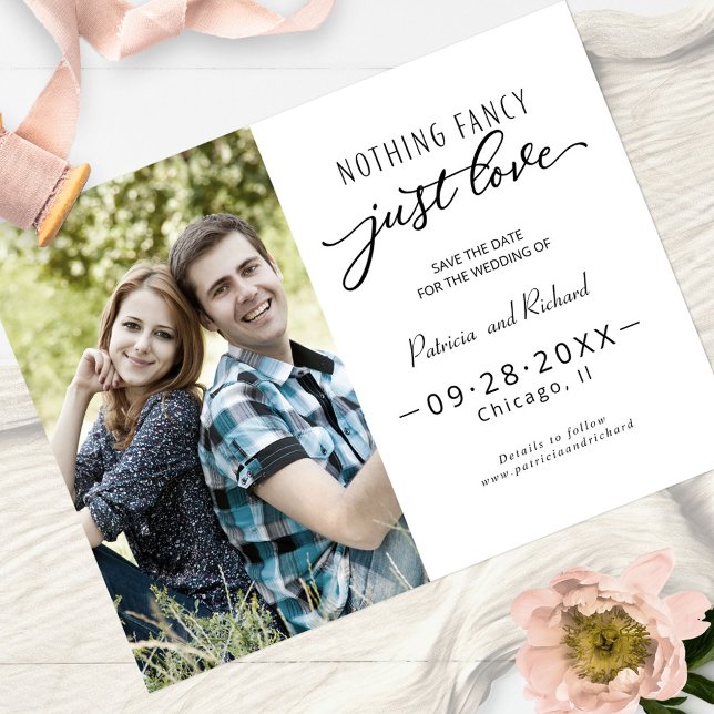 Nichts Extravagant nur Liebe Save the Date Foto Postkarte (Von Creator hochgeladen)