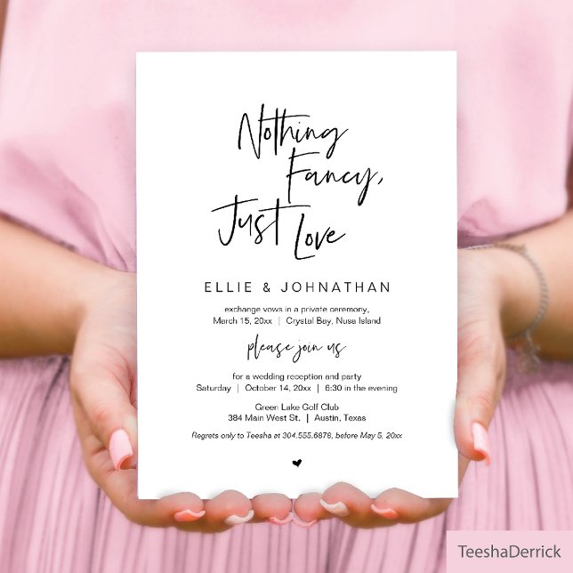 Nichts Extravagant nur Liebe, Schwarz, Hochzeitsfe Einladung (Nothing Fancy, Just Love Wedding Elopement Invitation Card in Modern Casual Minimalist themed)