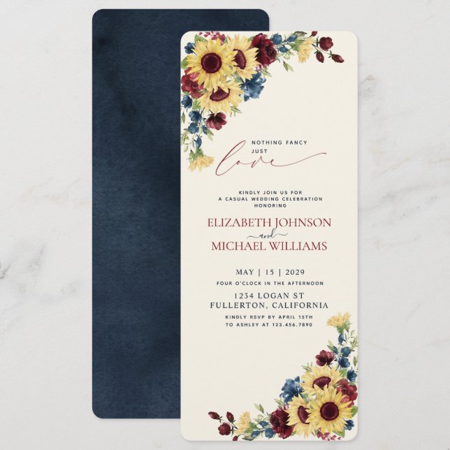 Nichts Extravagant nur Liebe Sonnenblumen Blauer B Einladung (Vorne/Hinten)