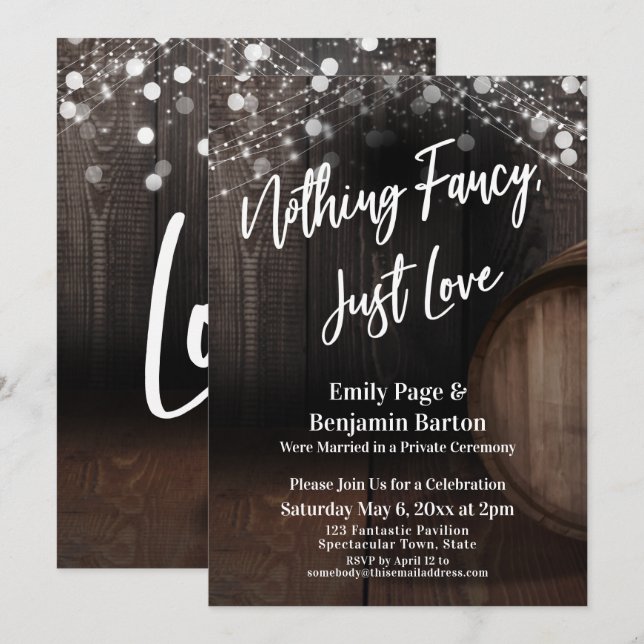 Nichts Extravagant, nur Liebe Weinfass und Lichter Einladung (Vorne/Hinten)