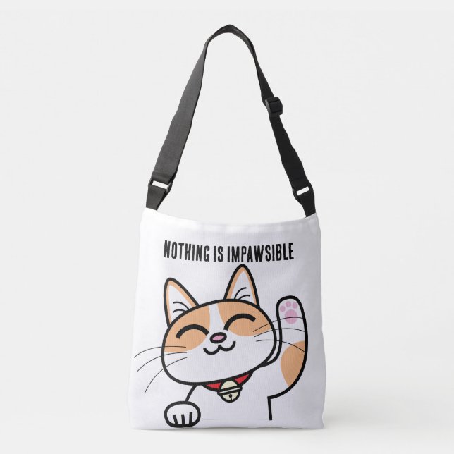 Nichts ist ImPawsible Funny Kawaii Cat Tragetaschen Mit Langen Trägern (Vorderseite)