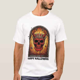 Nichts Schreckt Mich Rot Gehörnter Totenkopf Spinn T-Shirt