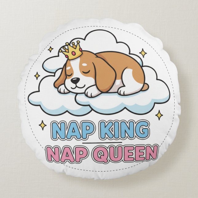Nickerchen King / Nickerchen Queen Rundes Kissen (Vorderseite)