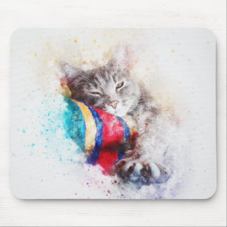 Nickerchen Time Kitty | ABSTRAKT | Wasserfarbe Mousepad