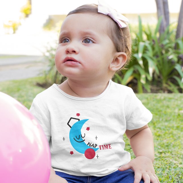Nickerchen Time Moon Cartoon Baby T-shirt (sweet little moon is so tired from playing all day he needs a nap.)