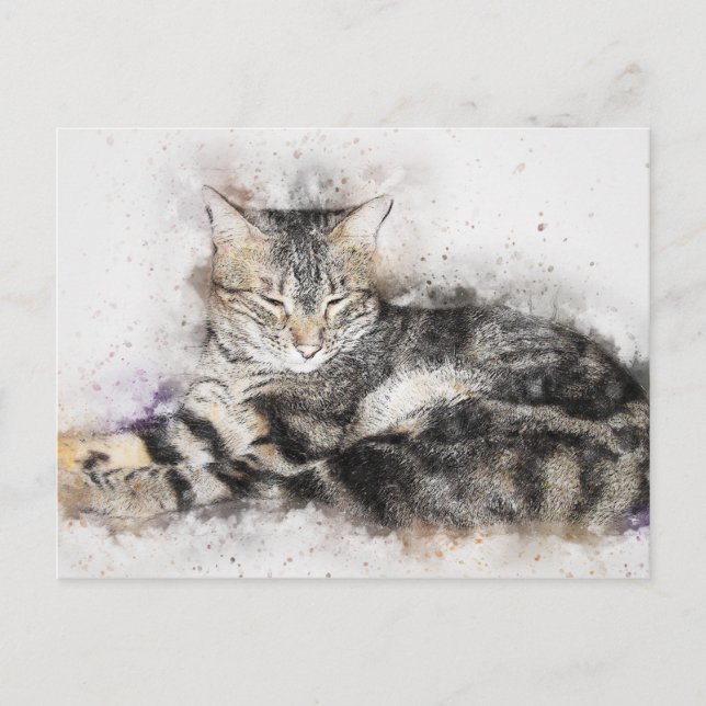 Nickerchen Time Tabby | ABSTRAKT | Wasserfarbe Postkarte (Vorderseite)