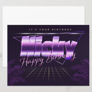 Nicky Name Vorname lila retro Karte Geburtstag