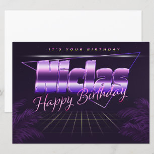 Niclas Name Vorname lila retro Karte Geburtstag