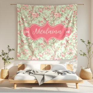 Nicolaina Pink und Mint Vintage Rose Fleecedecke