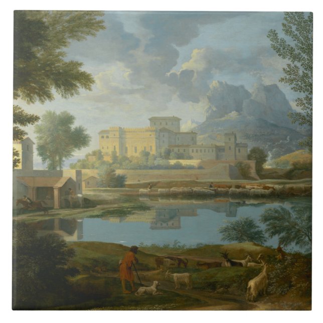 Nicolas Poussin - Landschaft mit einer Ruhe Fliese (Vorderseite)