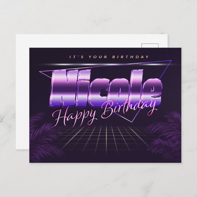 Nicole Name Vorname lila Postkarte Geburtstag (Vorne/Hinten)