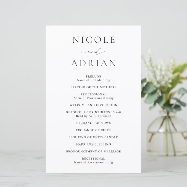 Nicole White Elegant Wedding Program (Stehend Vorderseite)