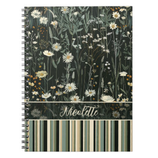 Nicolette Dark Daisy Floral Striped Notizblock