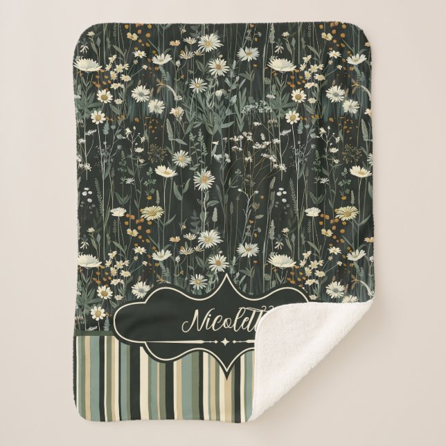 Nicolette Dark Daisy Floral Striped Sherpadecke (Vorderseite)