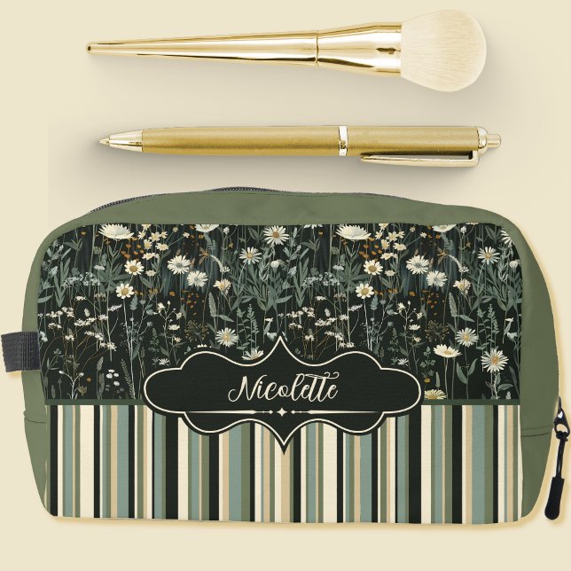 Nicolette Dark Daisy Floral Striped Waschbeutel (Von Creator hochgeladen)