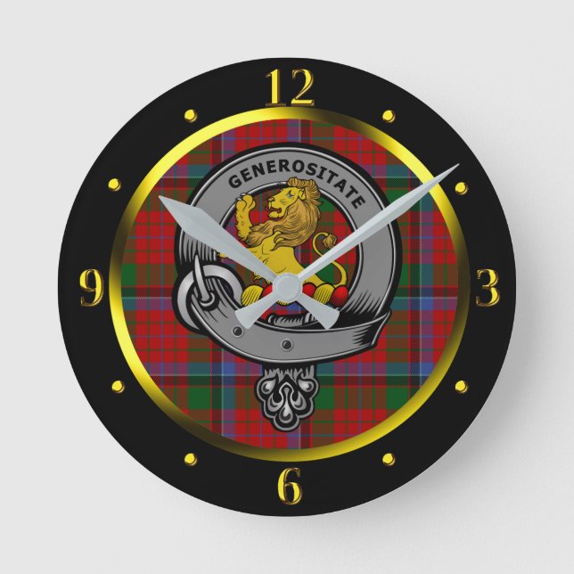 Nicolson Clan Abzeichen & Tartan Runde Wanduhr (Vorderseite)