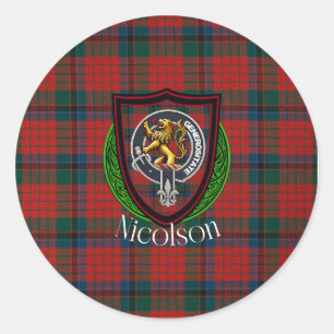 Nicolson Schottischer Clan Tartan & Wappen Runder Aufkleber