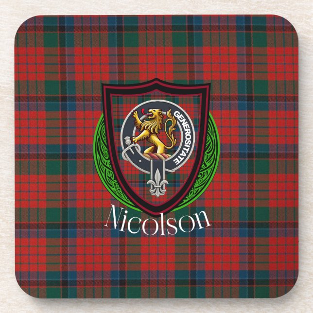 Nicolson Scottish Clan Tartan & Crest Getränkeuntersetzer (Vorderseite)
