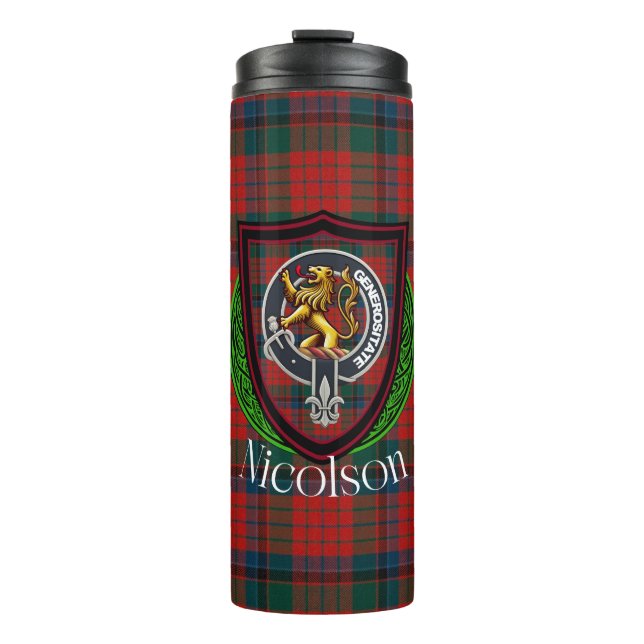 Nicolson Scottish Clan Tartan & Crest Thermosbecher (Vorderseite)