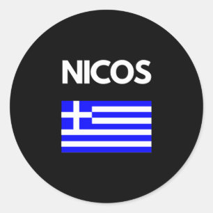Nicos griechischer Name mit griechischem Flaggende Runder Aufkleber