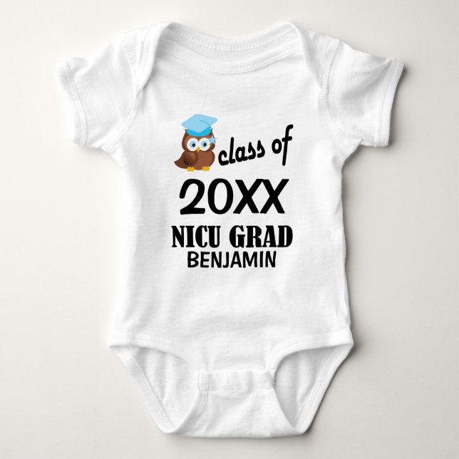NICU Absolvent-Eulen-personalisierter graduierter Baby Strampler (Vorderseite)