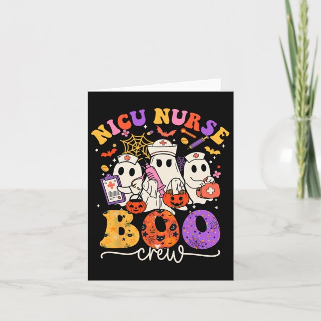 Nicu Boo Crew Kostüm Funny Nurse Ghost Halloween Karte (Vorderseite)