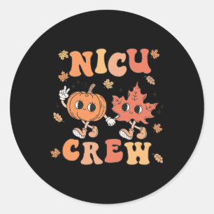 NICU Crew Pumpkin Leaf Fall NICU NurHalloween Runder Aufkleber