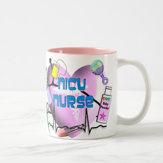 NICU Krankenschwester-Rosa-Herz-Entwurfs-Geschenke Zweifarbige Tasse (Rechts)