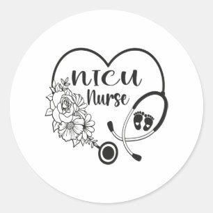 Nicu Nurse Floral Heart Stethoscope Runder Aufkleber