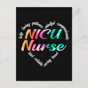 NICU Nurse Heart Word Cloud Watercolor Rainbow Feiertagspostkarte