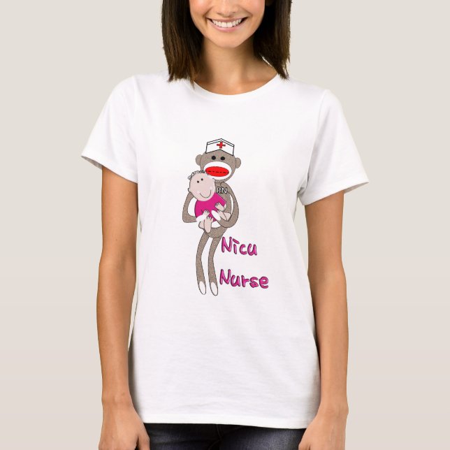 Nicu Nurse Sock Monkey Design Geschenke T-Shirt (Vorderseite)