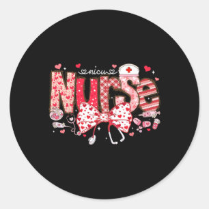 Nicu Nurse Stethoscope Coquette Bow Heart Valentin Runder Aufkleber