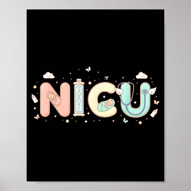 Nicu Nurse Valentine's Day Heart Stethoscope Scrub Poster (Vorne)