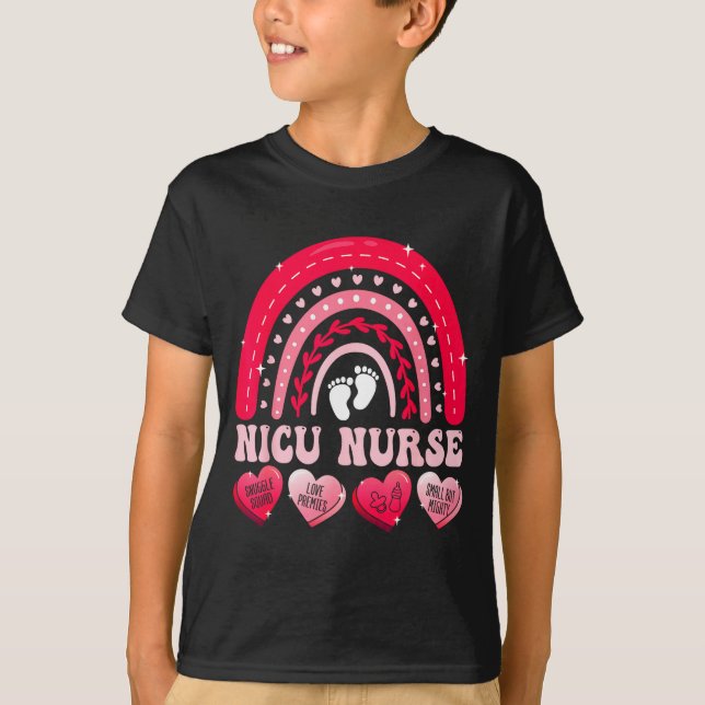 Nicu Nurse Valentines Day Rainbow Neonatal Rn Hear T-Shirt (Vorderseite)